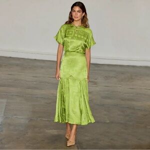 NWT Never Fully DressedErin Safari Jacquard Boat Neck Short Sleeve Midi Dress